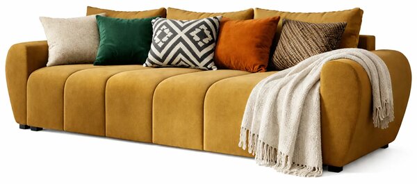 Musztardowa sofa welurowa z pojemnikiem N4-W06