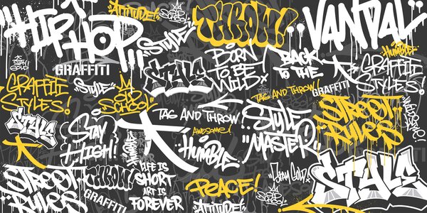 Fototapeta Czarno-żółte graffiti, Fototapety Młodzieżowe, Popularne Fototapety, u98895 - Tapeko.pl