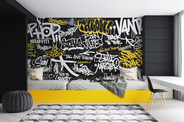 Fototapeta Czarno-żółte graffiti, Fototapety Młodzieżowe, Popularne Fototapety, u98895 - Tapeko.pl