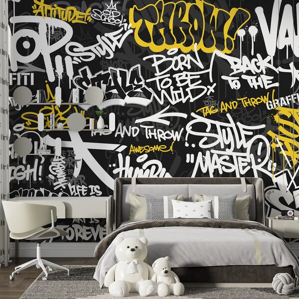 Fototapeta Czarno-żółte graffiti, Fototapety Młodzieżowe, Popularne Fototapety, u98895 - Tapeko.pl