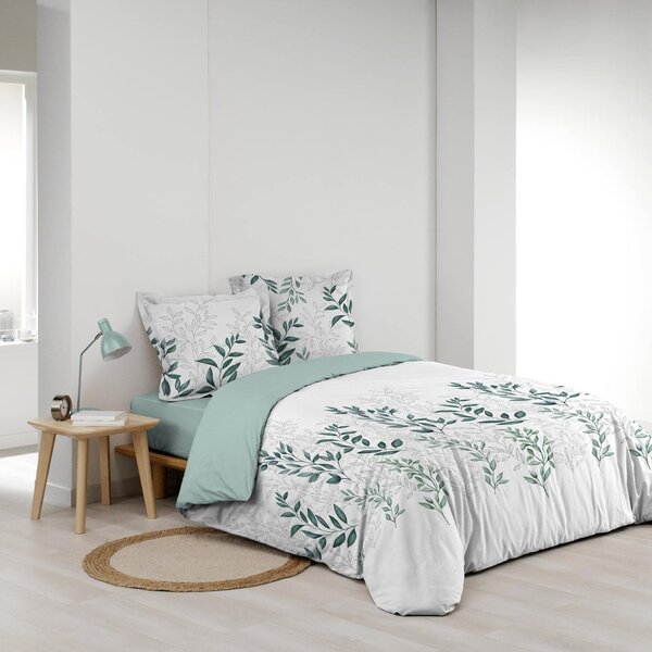 Biało-zielona pościel dwuosobowa z perkalu bawełnianego 240x220 cm Wendy – douceur d'intérieur