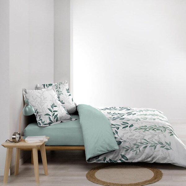 Biało-zielona pościel dwuosobowa z perkalu bawełnianego 240x220 cm Wendy – douceur d'intérieur