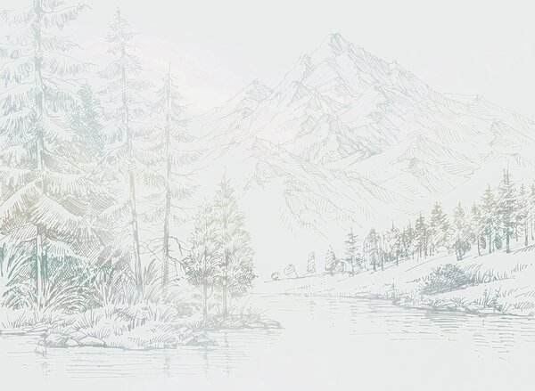 Fototapeta Rzeka z drzewami i górami w tle, Fototapety Natura, Popularne Fototapety, u99569 - Tapeko.pl