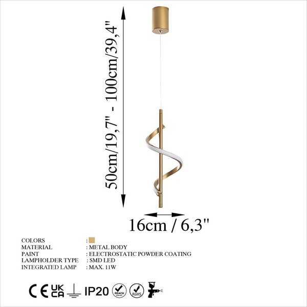 Lampa wisząca LED w kolorze złota ø 16 cm Likma – Opviq lights