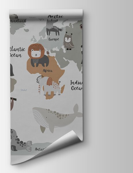 Fototapeta Mapa zwierząt z tekstem, Fototapeta Mapa Świata dla Dzieci, Popularne Fototapety, u99161 - Tapeko.pl