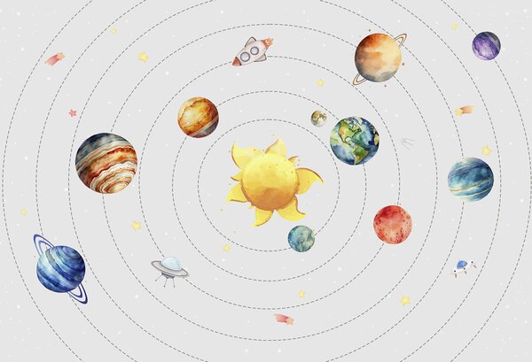 Fototapeta Układ słoneczny z planetami i gwiazdami, Fototapety Kosmos, Popularne Fototapety, w00214 - Tapeko.pl
