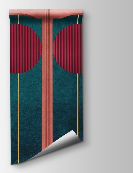 Fototapeta Ściana z czerwonymi okręgami oraz niebieskimi i zielonymi ścianami, Fototapety 3d, Popularne Fototapety, w00388 - Tapeko.pl