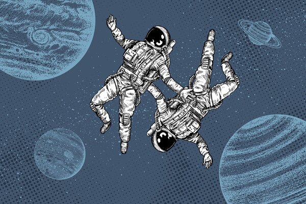 Fototapeta Dwóch astronautów unoszących się w przestrzeni kosmicznej, Fototapety Kosmos, Popularne Fototapety, w00630v1 - Tapeko.pl