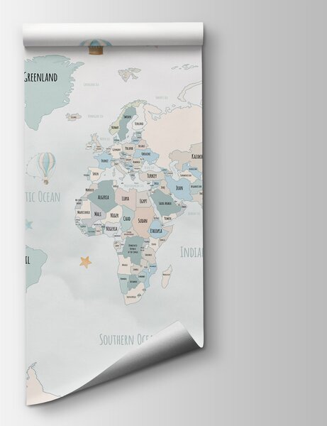 Fototapeta Mapa świata z balonami na ogrzane powietrze, Fototapety Morze i Plaża, Popularne Fototapety, w00680 - Tapeko.pl