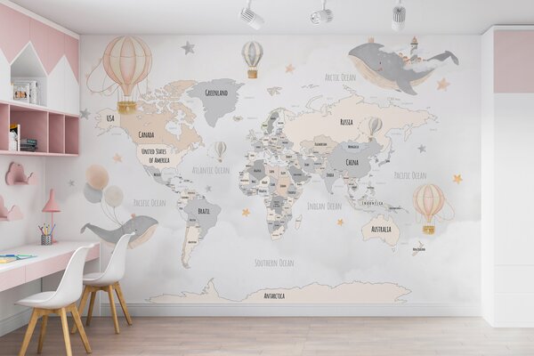 Fototapeta Mapa świata z balonami na ogrzane powietrze, Fototapety z mapami świata, Popularne Fototapety, w00680v1 - Tapeko.pl