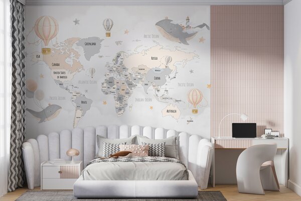 Fototapeta Mapa świata z balonami na ogrzane powietrze, Fototapety z mapami świata, Popularne Fototapety, w00680v1 - Tapeko.pl