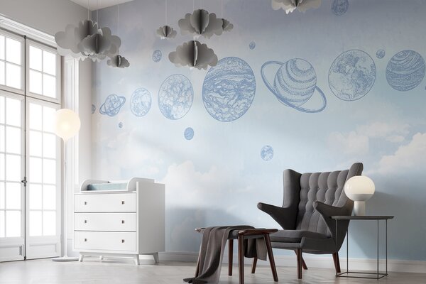 Fototapety Pływające planety na pochmurnym, pastelowym eterycznym niebie, Fototapety Kosmos, w00738 : Uwalls.pl