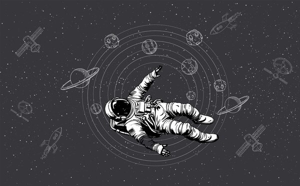 Fototapeta Astronauta unoszący się w przestrzeni kosmicznej, Fototapety Kosmos, Popularne Fototapety, w00712v5 - Tapeko.pl