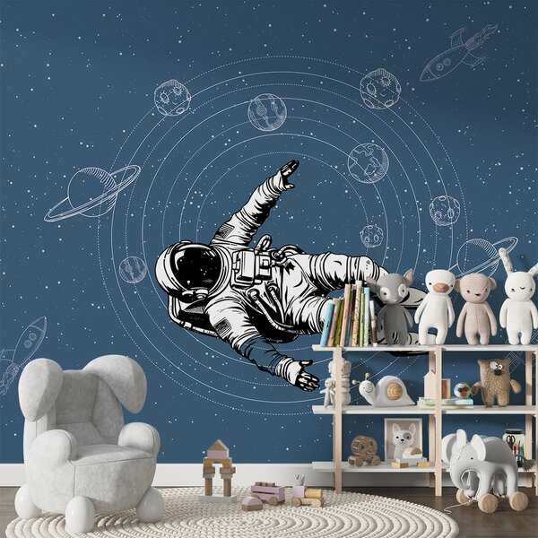 Fototapety Astronauta i planety na niebieskim tle, Fototapety Kosmos, w00712v3 : Uwalls.pl