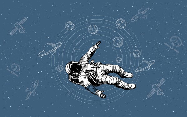 Fototapety Astronauta i planety na niebieskim tle, Fototapety Kosmos, w00712v3 : Uwalls.pl