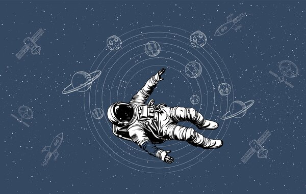 Fototapeta Astronauta unoszący się w przestrzeni kosmicznej, Fototapety Kosmos, Popularne Fototapety, w00712 - Tapeko.pl