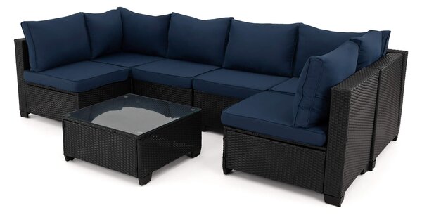 MebleMWM Zestaw mebli ogrodowych z technorattanu ALVANI HK | Czarny | Navy blue poduszki