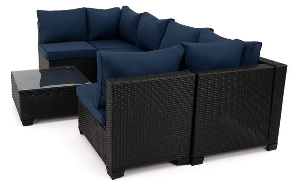 MebleMWM Zestaw mebli ogrodowych z technorattanu ALVANI HK | Czarny | Navy blue poduszki