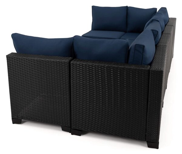 MebleMWM Zestaw mebli ogrodowych z technorattanu ALVANI HK | Czarny | Navy blue poduszki