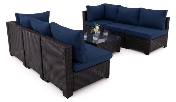 MebleMWM Zestaw mebli ogrodowych z technorattanu ALVANI HK | Czarny | Navy blue poduszki