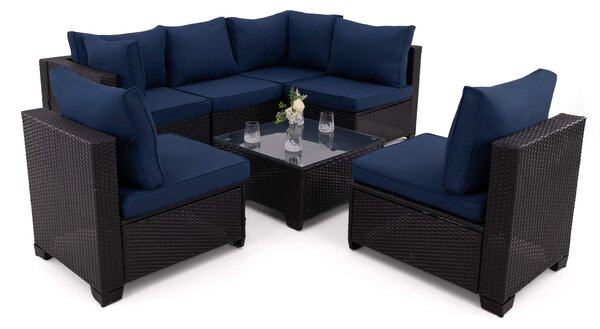 MebleMWM Zestaw mebli ogrodowych z technorattanu ALVANI HK | Czarny | Navy blue poduszki