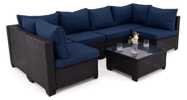 MebleMWM Zestaw mebli ogrodowych z technorattanu ALVANI HK | Czarny | Navy blue poduszki