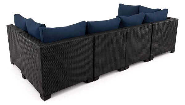 MebleMWM Zestaw mebli ogrodowych z technorattanu ALVANI HK | Czarny | Navy blue poduszki