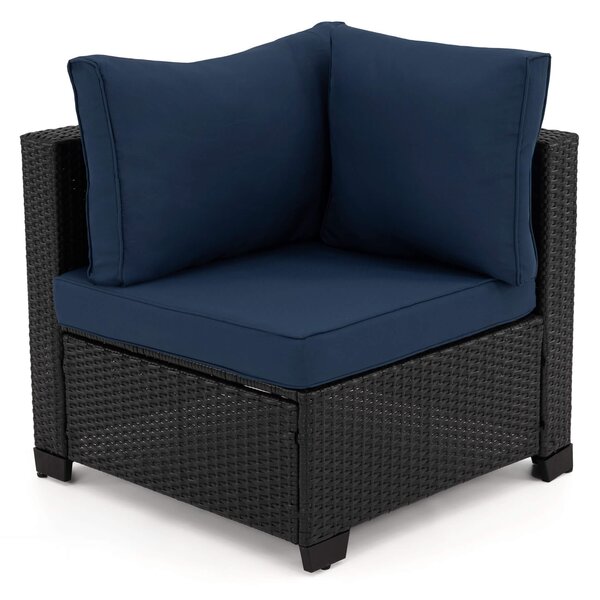 MebleMWM Zestaw mebli ogrodowych z technorattanu ALVANI HK | Czarny | Navy blue poduszki