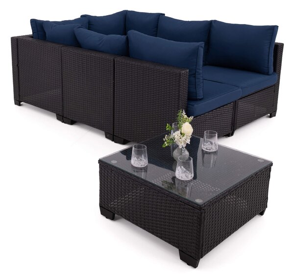 MebleMWM Zestaw mebli ogrodowych z technorattanu ALVANI HK | Czarny | Navy blue poduszki