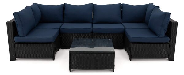 MebleMWM Zestaw mebli ogrodowych z technorattanu ALVANI HK | Czarny | Navy blue poduszki