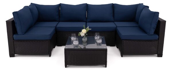 MebleMWM Zestaw mebli ogrodowych z technorattanu ALVANI HK | Czarny | Navy blue poduszki