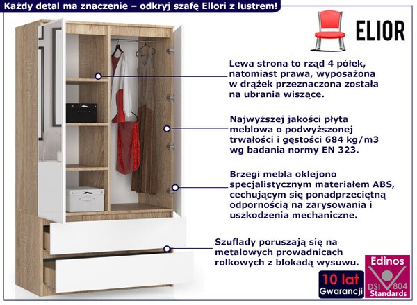 Szafa ubraniowa z drążkiem i półkami dąb sonoma + biały N2-N12