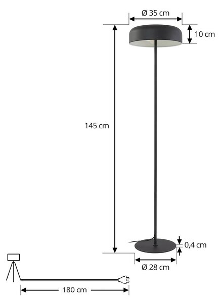Lampa stojąca Edion Lindby, czarny, salon / jadalnia, metal, nowoczesny