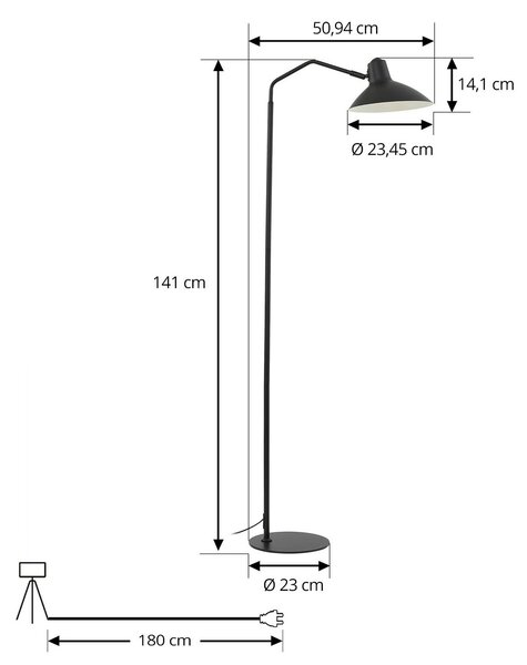 Lampa stojąca Adrik Lindby, czarny, salon / jadalnia, metal, nowoczesny