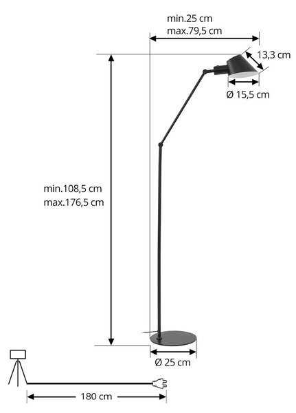 Lampa stojąca Corali Lindby, czarny, salon / jadalnia, metal, nowoczesny