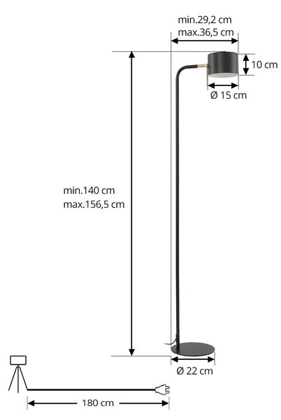 Lampa stojąca Kaida Lindby, czarny, salon / jadalnia, metal, nowoczesny