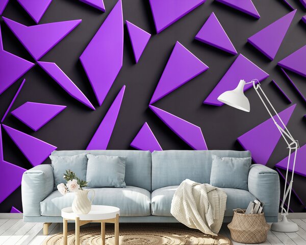 Fototapeta Fioletowe trójkąty na czarnej powierzchni, Fototapety 3d z figurami, Popularne Fototapety, u94590 - Tapeko.pl