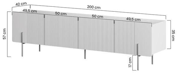 Szafka RTV Malmi 200 cm - kaszmir / crema bianca / złote nóżki