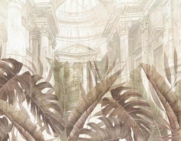 Fototapety Wspaniały rysunek, ozdobne marmurowe kolumny architektoniczne i bujne tropikalne rośliny w, Fototapety Natura, w01311v1 : Uwalls.pl