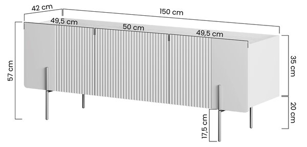 Szafka RTV Malmi 150 cm - kaszmir / crema bianca / złote nóżki
