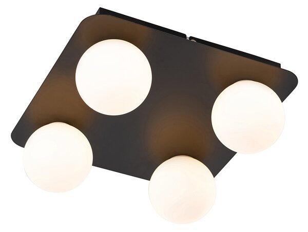 Zewnetrzna Nowoczesna łazienkowa lampa sufitowa czarna kwadratowa 4-punktowa - Cederic Oswietlenie zewnetrzne