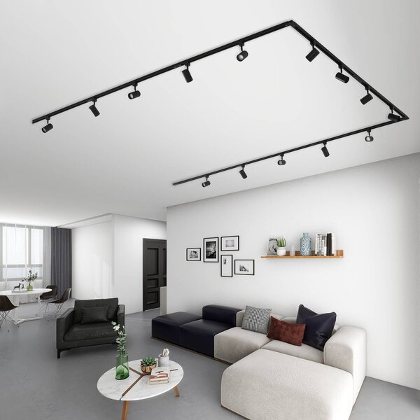 Lindby 1-fazowy system szynowy Linaro, GU10, 14-światłowy, czarny Linaro Lindby, możliwość ściemniania, czarny, salon / jadalnia, aluminium, nowoczesny