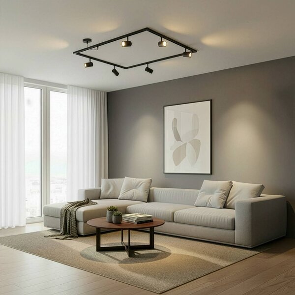 System szynowy Lindby Linaro, GU10, 6-punktowa, czarny, kształt litery O Linaro, czarny, salon / jadalnia, aluminium, nowoczesny