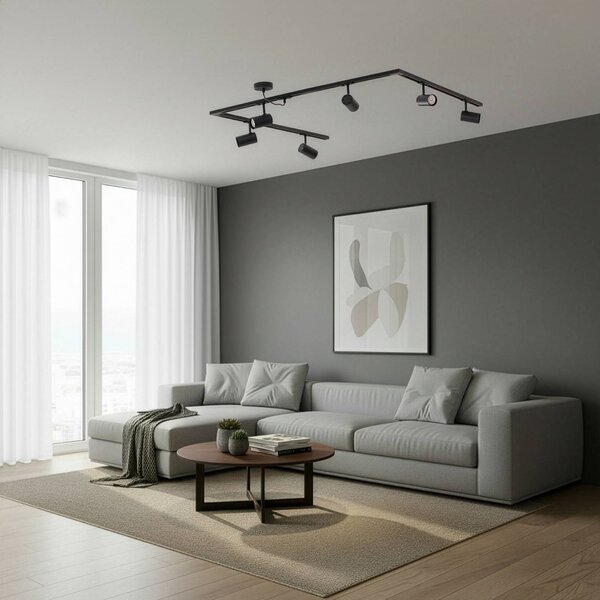 System szynowy Lindby Linaro, GU10, 6-punktowa, czarny, kształt C Linaro, czarny, salon / jadalnia, aluminium, nowoczesny