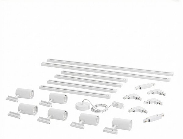 System szynowy Lindby Linaro, GU10, 6-punktowa, biały, kształt litery O Linaro, biały / opal, salon / jadalnia, aluminium, nowoczesny
