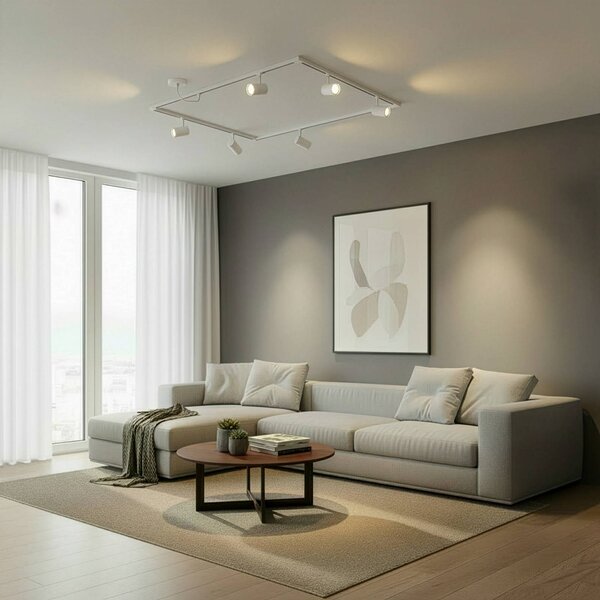 System szynowy Lindby Linaro, GU10, 6-punktowa, biały, kształt litery O Linaro, biały / opal, salon / jadalnia, aluminium, nowoczesny