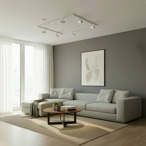 System szynowy Lindby Linaro, GU10, 6-punktowa, biały, kształt litery O Linaro, biały / opal, salon / jadalnia, aluminium, nowoczesny