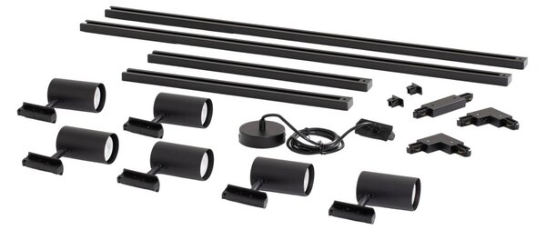 System szynowy Lindby Linaro, GU10, 6-punktowa, czarny, kształt C Linaro, czarny, salon / jadalnia, aluminium, nowoczesny