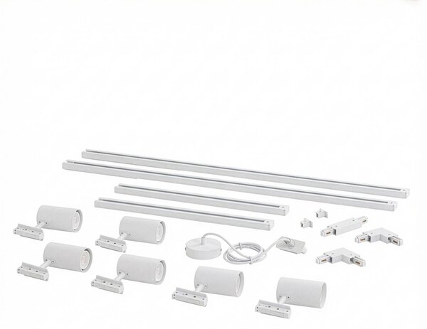 System szynowy Lindby Linaro, GU10, 6-punktowa, biały, kształt C Linaro, biały / opal, salon / jadalnia, aluminium, nowoczesny