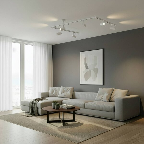 System szynowy Lindby Linaro, GU10, 6-punktowa, biały, kształt C Linaro, biały / opal, salon / jadalnia, aluminium, nowoczesny